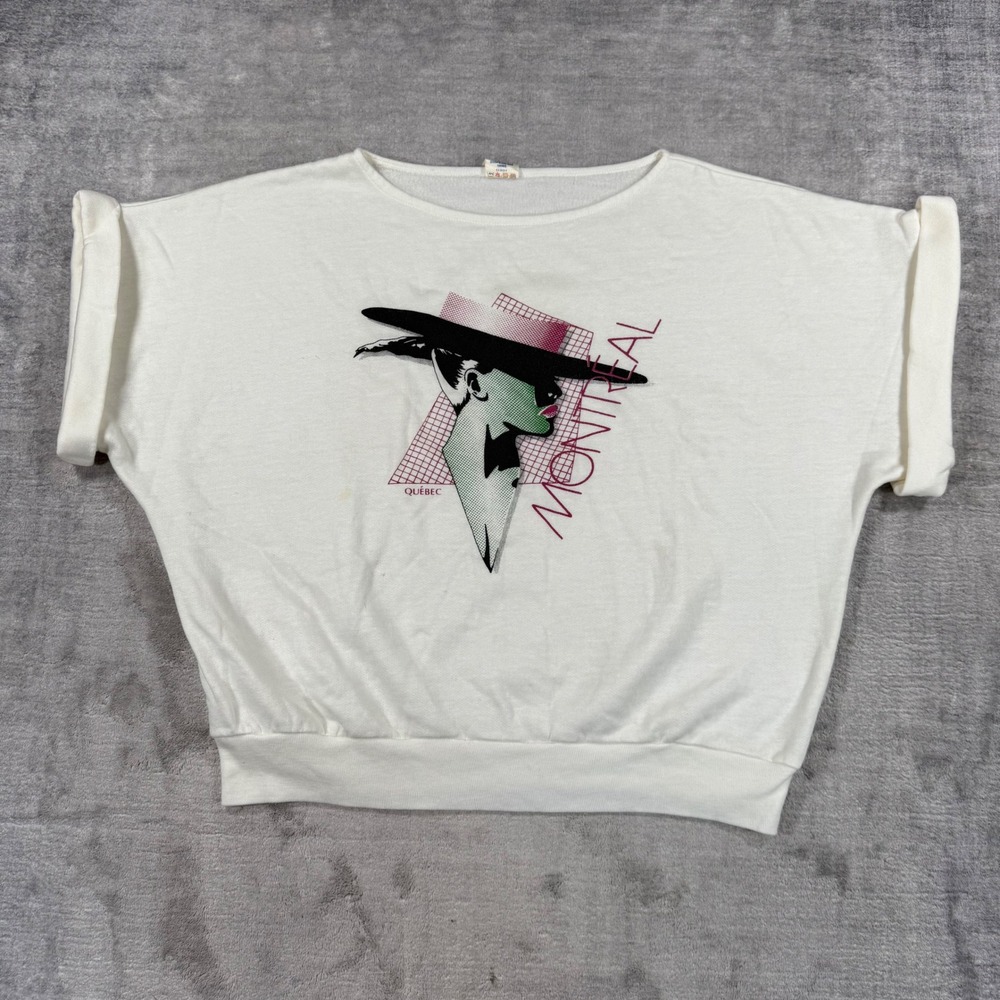 Vintage Montreal Qubec Sweatshirt Women Large White 80s Pop Art Graphic